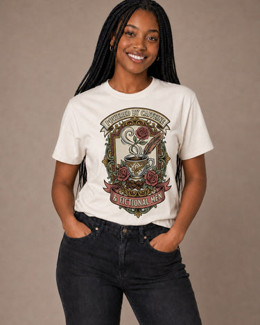 Powered by Caffeine & Fictional Men — Women's Tee